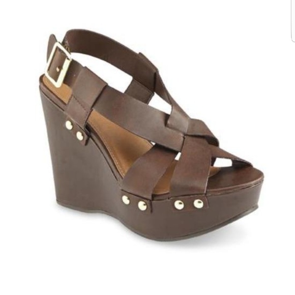 attention Shoes - HOST PICK!!! Tully Brown Studded Wedge Sandal